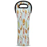 XMNYGJ Portable Wine Bottle Carry Tote Cartoon Cute Sandwich Burger Pattern Neoprene Champagne Wine Gift Bag for Travel, BYOB Restaurant, Wine Tasting, Party, Christmas, Great Gift for Wine Lover