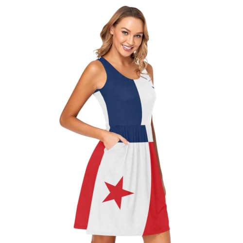 Robe du Panama d'été sans manches fluide et robe courte à poches femme