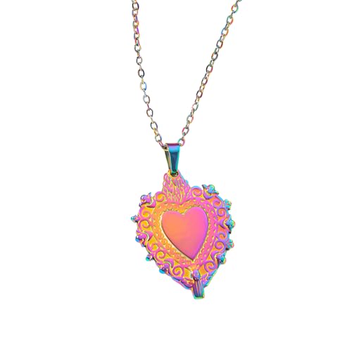 Accesorios para niñas Collar del Sagrado Corazón Católico Cristiano Gótico de Plata de Ley 925 para Mujeres Hombres, De Jesús - Colgante Vintage,