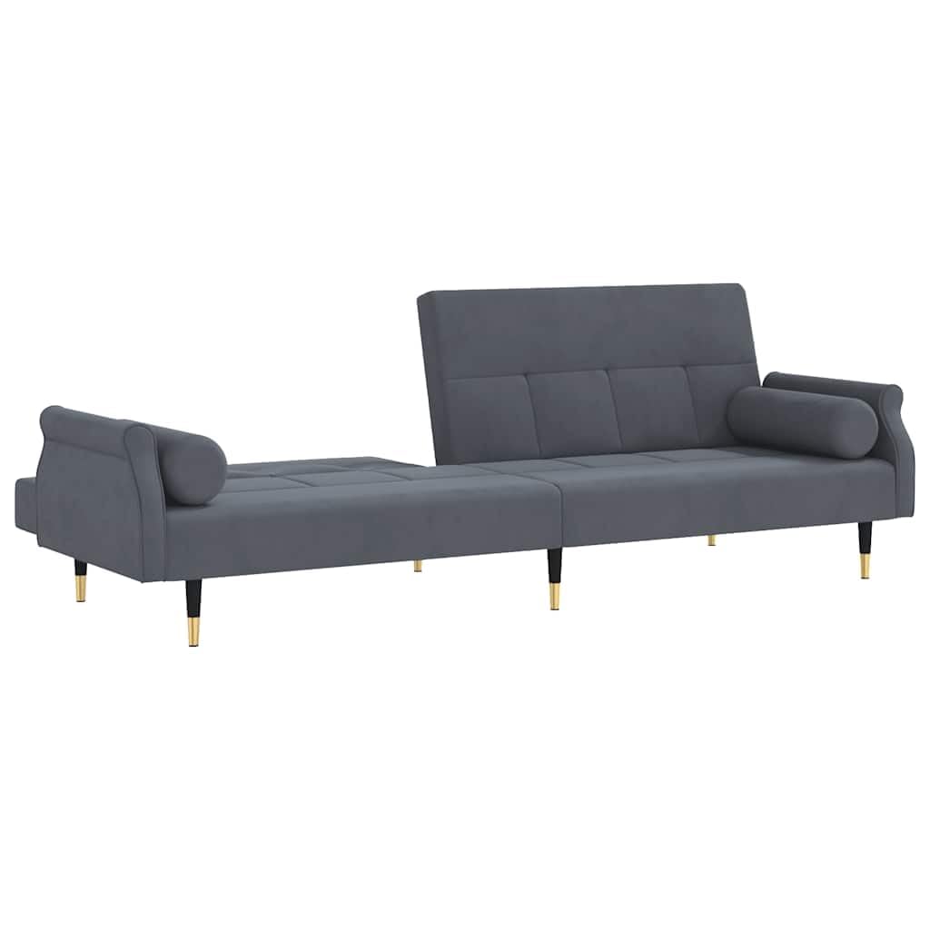 Schlafsofa Dunkelgrau Samt mit Verstellbarer Rückenlehne, Bettsofa mit Kissen, Stabiler Sperrholzrahmen und Metallfüße, Bequeme Sitz- und Liegefläche für Gäste