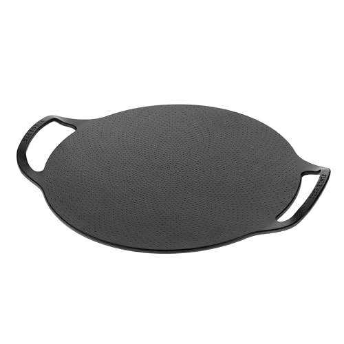 Victoria Plancha Cocina Inducción para Pizza Hierro Fundido Curado, Sartén 38cm con Asas, Fuego, Barbacoa, Horno, Vitrocerámica, Gas, Comal Curada para Antiadherente Libre de Tóxicos sin PTFE