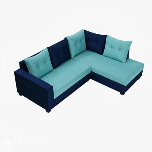 Image of SOCOZI Oriana 4 Seater RHS L Shape Sofa Set | Soft Velvet Suede Fabric | Modern Design | Plush Comfort Cushions for Living Room (Sky Blue-Dark Blue)