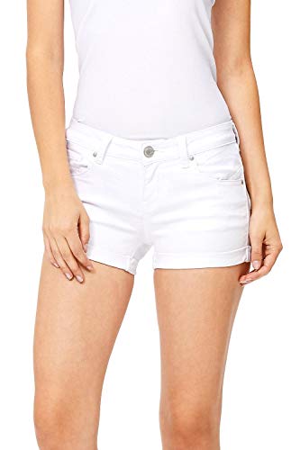 Wax Women's Juniors Perfect Fit Mid-Rise Denim Shorts (L, White)