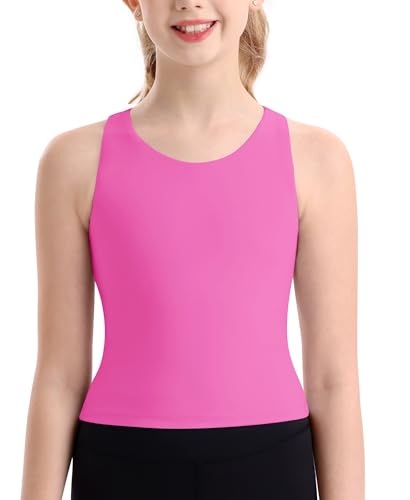 Image of DOCUMO Girls Tank Tops Double Lined Racerback Crop Tops for Kids Sleeveless Workout Tops for Dance, Yoga, Running, Sports