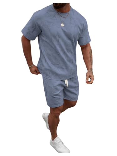 Men's Casual Outfits Short Sleeve Crew Neck Summer T Shirts and Drawstring Shorts Tracksuits Set