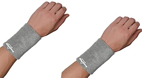 HeadTurners Sweat Band Wrist Band/Wrist Support for Gym, Cricket, Running and Sports Activities 3 inches- (2 pcs, Grey)