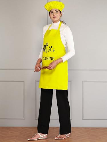 Image of Waterproof Polyester Printed Cooking Apron with Large Front Pocket & Chef Cap - Free Size | Kitchen, Home, Hotel, Cafe & Restaurant Use