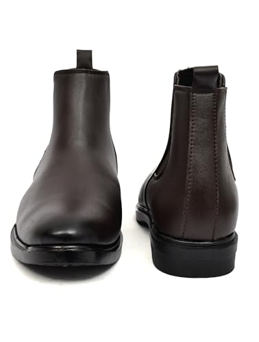 Image of Synthetic Leather Slip-On Chelsea Boots with Side Zipper | Lightweight, Comfortable, Formal and Casual Shoes for Office & Party