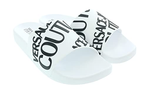 VERSACE JEANS COUTURE White Mens Signature Pattern Pool Slide-10 for Mens