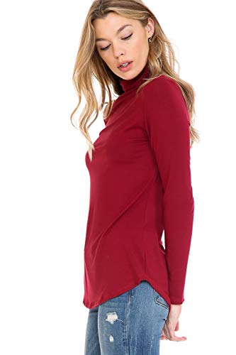 SSOULM Women's Long Sleeve Slim Fit Turtleneck Curved Hem Basic Stretchy Pullover Tops3