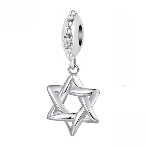 LAMOONY Wish Star Charm 925 Sterling Silver Hexagram Charm David Religion Charm fit for Bracelet2