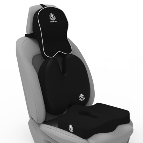 Image of MRRON Memory Foam Posture Corrector Car Seat Cushions Combo | Orthopedic Backrest, Coccyx Cushion & Neckrest | Ergonomic Lumbar Comfort Seat Cushion | (Black, Backpro)