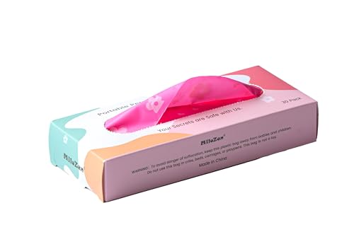 Portable Sanitary Napkin Disposal Bags,Box Design with Pull-Out Feature, Flat Bottom Gusset Design for Quick Use, Opaque for Privacy, Leakproof Adhesive Seal Locks in Odors, Travel-Size Case, 30 Count