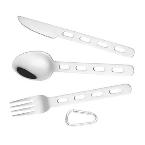KOMBIUDA Travel Camping Utensils Set 3-Piece Fork Knife Spoon Stainless Steel Cutlery Kit Carabiner