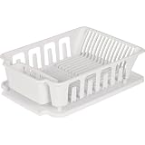 STERILITE 2-Piece Large Sink Set Dish Rack Drainer, White (18 L x 13 3/4' W x 5 1/2' H), 3/4' L x 3/4' W x