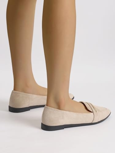 Image of Pointy Toe Penny Loafers for Women Dress Office Work Flats Shoes | Comfortable Women's Faux Suede Leather Slip On Flat Loafers for Driving Business Casual Cute Ballet Shoes