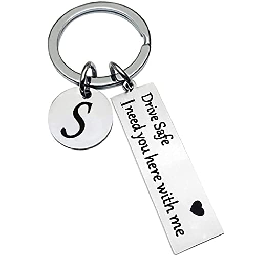 Myura Wels Creation Letter Drive Safe Keychain – “I Need You Here With Me” Engraved Stainless Steel Key Ring | Personalized Initial Letter Keychain for Boyfriend, Birthday & Valentine’s Day Gift