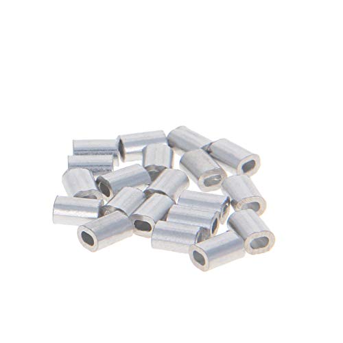 MroMax Aluminum Crimping Loop Sleeve Oval for 1/50" - 1/32" Wire Rope Silver Tone 100pcs