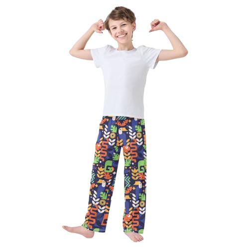 Chameleon Parrot Boys Long Pants Soft Trousers Elastic Waist Kids Lounge Bottoms with Pockets S-XL2