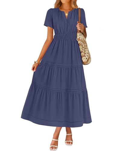 Image of ZESICA Women's Summer Casual Short Sleeve Boho Midi Dress