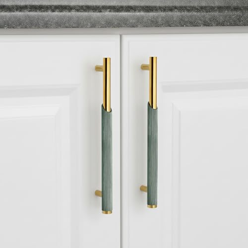 Image of Plantex Stainless Steel & Aluminium Cabinet Handle /160mm Wardrobe Door Handle /Cupboard Pull-Push Handles for Home /Office - Pack of 2 (Green & Gold)