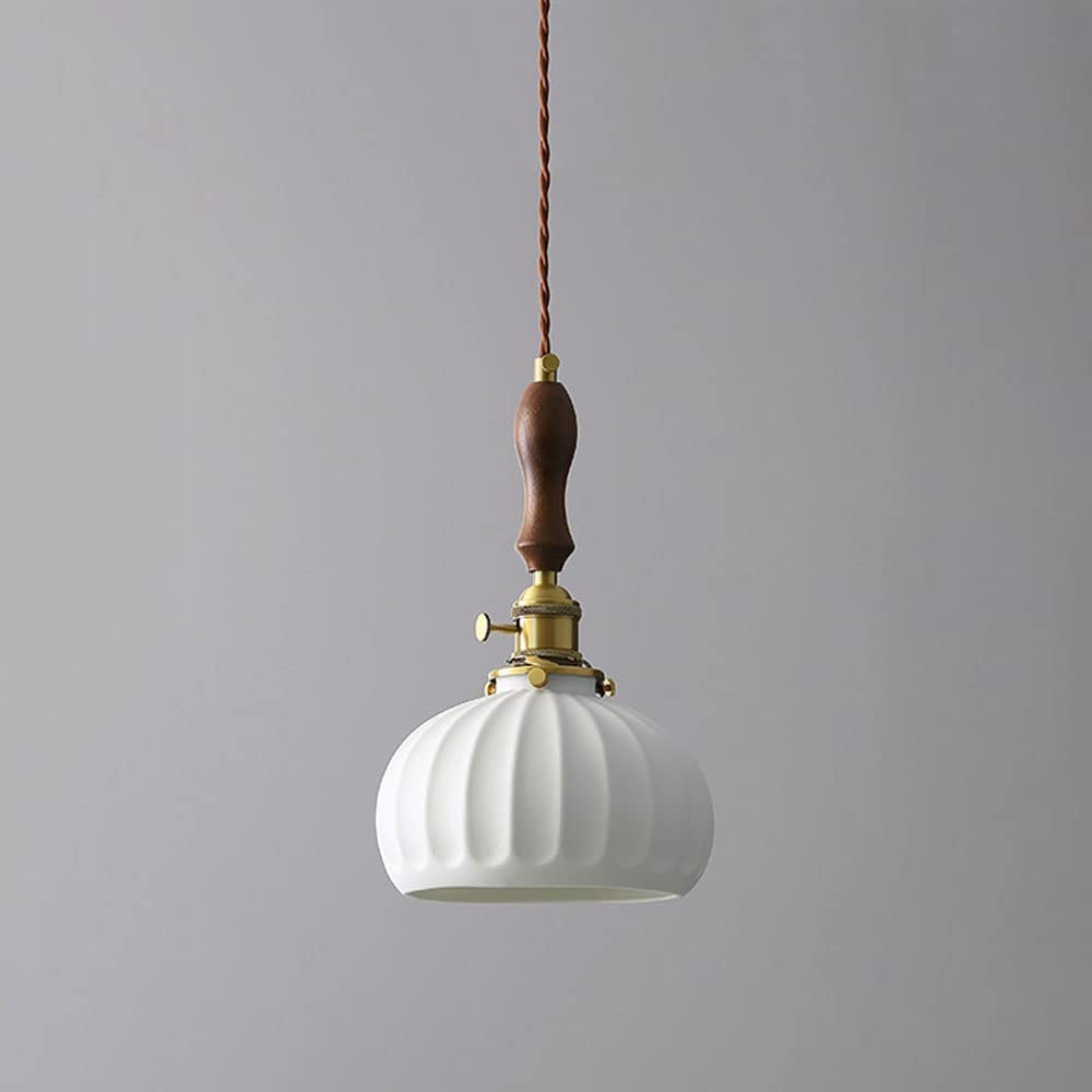 Japońska retro dynia kształt dyni mosiężna lampa wisząca biała ceramiczna lampa wisząca do baru salonu sypialni stolik nocny ciekawy