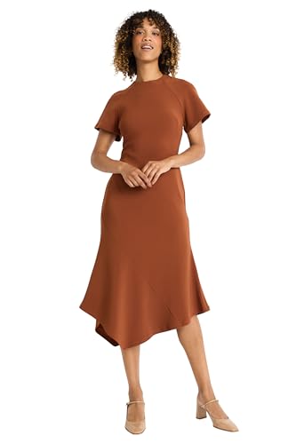 Maggy London Women's Elegant Midi Asymmetrical Hemline-Short Sleeve Fitted Bodice-Versatile Cocktail Dress2