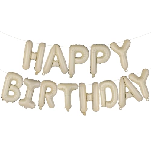 Image of Beige Happy Birthday Balloons Banner 16 Inch Mylar Foil Letters
