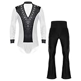 Rswnyirn Traje de baile latino para hombre, camisa de manga larga, pantalones de baile, jazz rumba, traje de danza para competición, blanco y negro, M