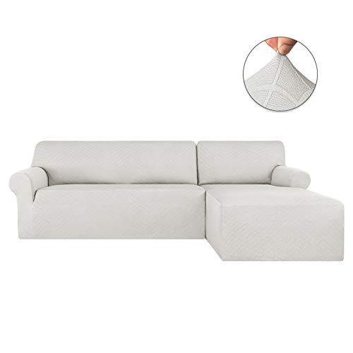 subrtex 2 Pieces Jacquard L Shape Couch Cover Stretch Fabric Sectional Sofa Slipcovers