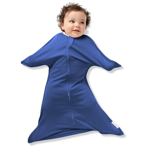 Image of SleepingBaby Zipadee-Zip Transition Swaddle - Cozy Baby Swaddle Blanket with Zipper Convenience - Roomy Wearable Blanket for Easy Diaper Changes - Classic Navy, Small (4-8 Month)