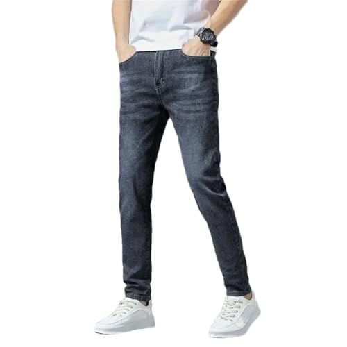 Hcclijo Men's Spring and Autumn Simple Trend Solid Color Stretch Jeans Business Slim Comfortable Pants Gray 36