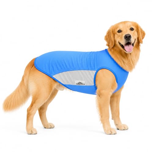 Dog Cooling Vest for Hot WeatherDual-Layer Water-Holding Side Panels Dog Cooling Shirt Lightweight Breathable Summer Vest for Walking Hiking Beach & Outdoor (Blue XL)