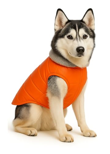 Image of The Pets Company Dog Winter Coat Jacket, Cloth, Windproof, Waterproof, Light Weight, Washable, Ultra Warm Thick Fleece Lined Dog Vest for Cold Weather Protection, (Orange, Medium - Large - 22 Inch)