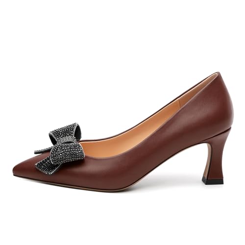 Image of Heels for Women Closed Patent Pointed Toe Bow Pumps Slip on Kitten Low Heels Wedding Party Dress Office Shoes 2.5Inch