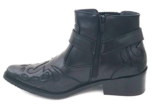 W1TCJ Men’s Cowboy Boots Western Ankle Harness Leather Lining Side Zipper Shoes (Black-1, US Footwear Size System, Adult, Men, Numeric, Medium, 7.5)4