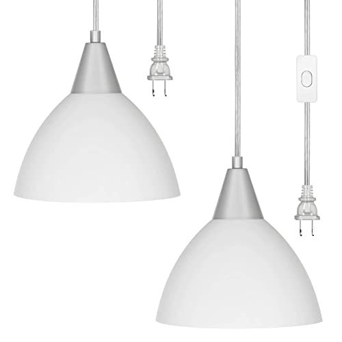 Dewenwils 2 Pack Plug In Pendant Light, Hanging Light With 15Ft Clear Cord, 4-Pack Blue A19 Led Light Bulb 60W Equivalent, E26 Medium Base For Bedroom, Christmas Decor, Home Lighting, Non-Dimmable #TOP1