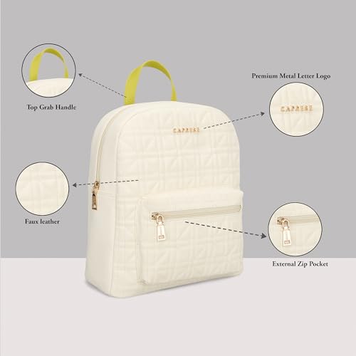 Image of Caprese Aimee Medium Quilted Faux Leather Fashion Backpack for Women | Stylish & Functional Daypack with Adjustable Straps & Detachable Charm| Front Pocket | Perfect for College, Travel & Daily Use
