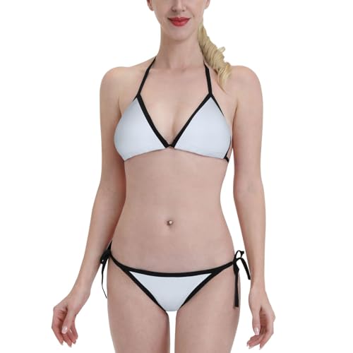 Bikinis negro perla, traje de baño personalizado de dos piezas, traje de baño sexy, conjunto de bikini triangular con cadena halter, Azul pico, M-L