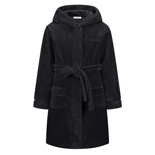 BuyiRen Boys Girls Dressing Gown Kids Robes - Flannel Hooded Robe Loungewear Black 8-9 Years