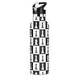 Botella de agua de acero inoxidable con patrón de cuadros de búfalo blanco y negro, botella aislada para niños y niñas, 600 ml