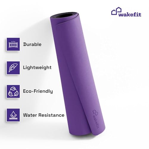 Image of Wakefit Yoga Mat | Anti Slip Double Layered | 72 X 24 inch | 6 mm Thick | Purple & Black Mantra | With Strap