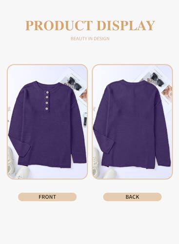 Image of Eytino Womens Plus Size Sweaters Casual Long Sleeve Loose V Neck Button Henley Tops Pullover Knit Jumpers,(1X-5X)