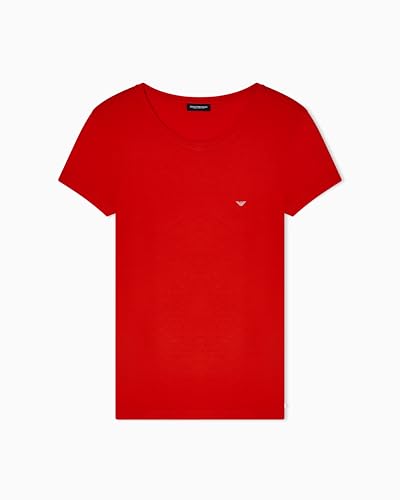 T-Shirt col en V femme Armani rouge Essential Studs en taille M chic