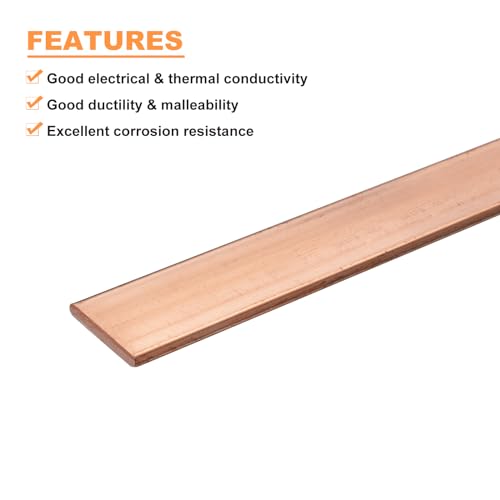 sourcing map 200mm Lange Kupferplatten 20mm Breite, 99.99% Reines Kupferstange Flach Kupferblech 2mm Dicke, Kupferprofile Metallblech Kupfer Flachstange für Modellbau Schmuck Basteln Messebau