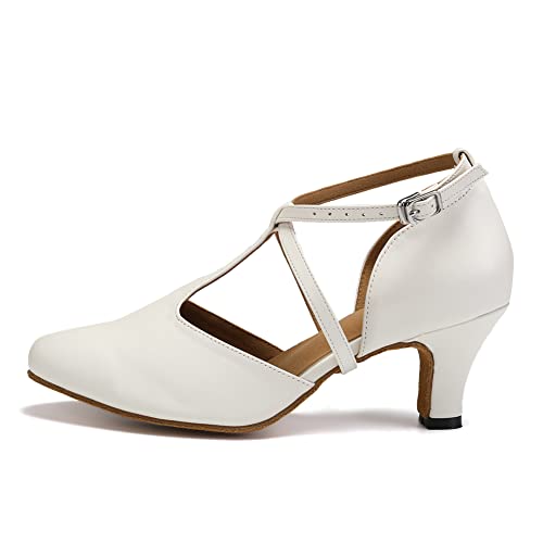 TINRYMX Women Ballroom Dance Shoes Closed Toe T-Strap Character Modern Latin Salsa Tango Waltz Performance Dancing Shoes,Model-YCL272