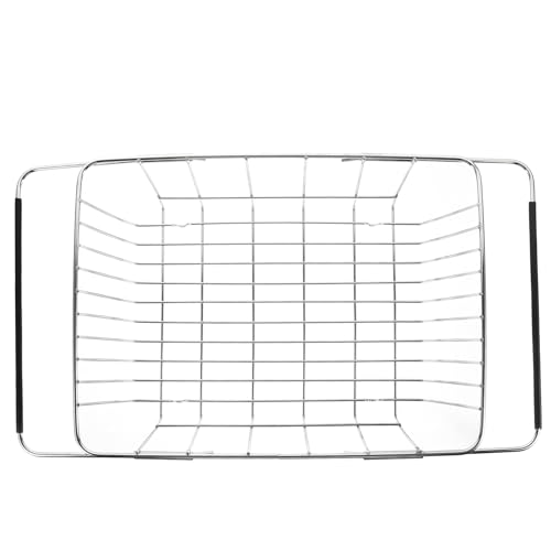 Práctico escurridor de acero inoxidable para fregadero, escurridor extensible con soporte para cubiertos, almacenamiento para fregadero para uso en cocina, 340 x 250 mm, higiénico y resistente al