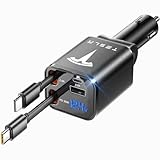 Matyolo Einziehbares Autoladegerät für Auto, 2025 Zubehör, USB C und Lightning Ladegerät Adapter, 4 in 1 Schnellladegerät