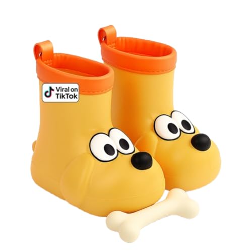 Toddler Rain Boots – Premium Rubber Kids Rain Boots for Boys & Girls with Non-Slip Soles – Children's EVA Outdoor Shoes - Beige Doggy Paw Design
