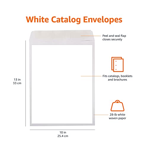 Amazon Basics Catalog Mailing Envelopes, Peel & Seal, 10X13 Inch, White, 100-Pack #TOP7